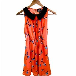 Angie Coral Peter Pan Collar Bird Shift Dress